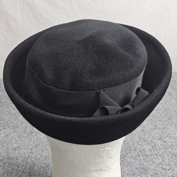 Vintage‎ 1950s Glenover Velour Felt Cloche Hat Large Black Bow Trim Elegant main image 4